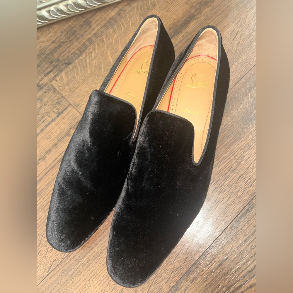 Christian Louboutin Black Polished Leather Slip-On Loafers
